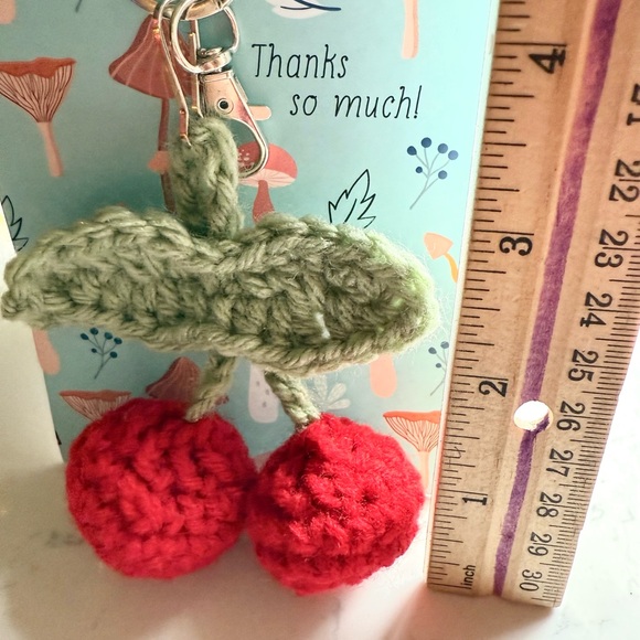 Handmade Crochet Cherry Keychain | Cute Fruit Bag Charm | NWT - Picture 3 of 6